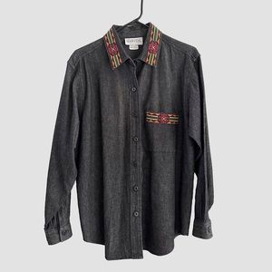 Size 8 Pendleton Knockabouts Denim Blouse with Southwestern Embroidery